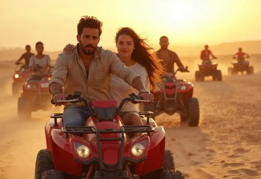 Couple enjoying ATV quad bike desert safari adventure in Sharm El Sheikh